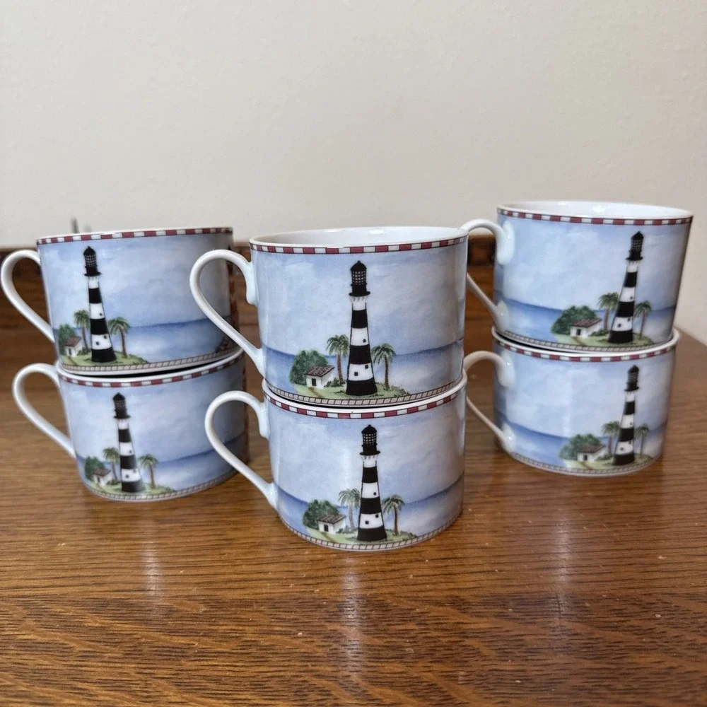 Lot/6 Set LIGHTHOUSE 1/2 MUGS 6-8 oz American Atelier 5100 SIGNALS Demitasse?